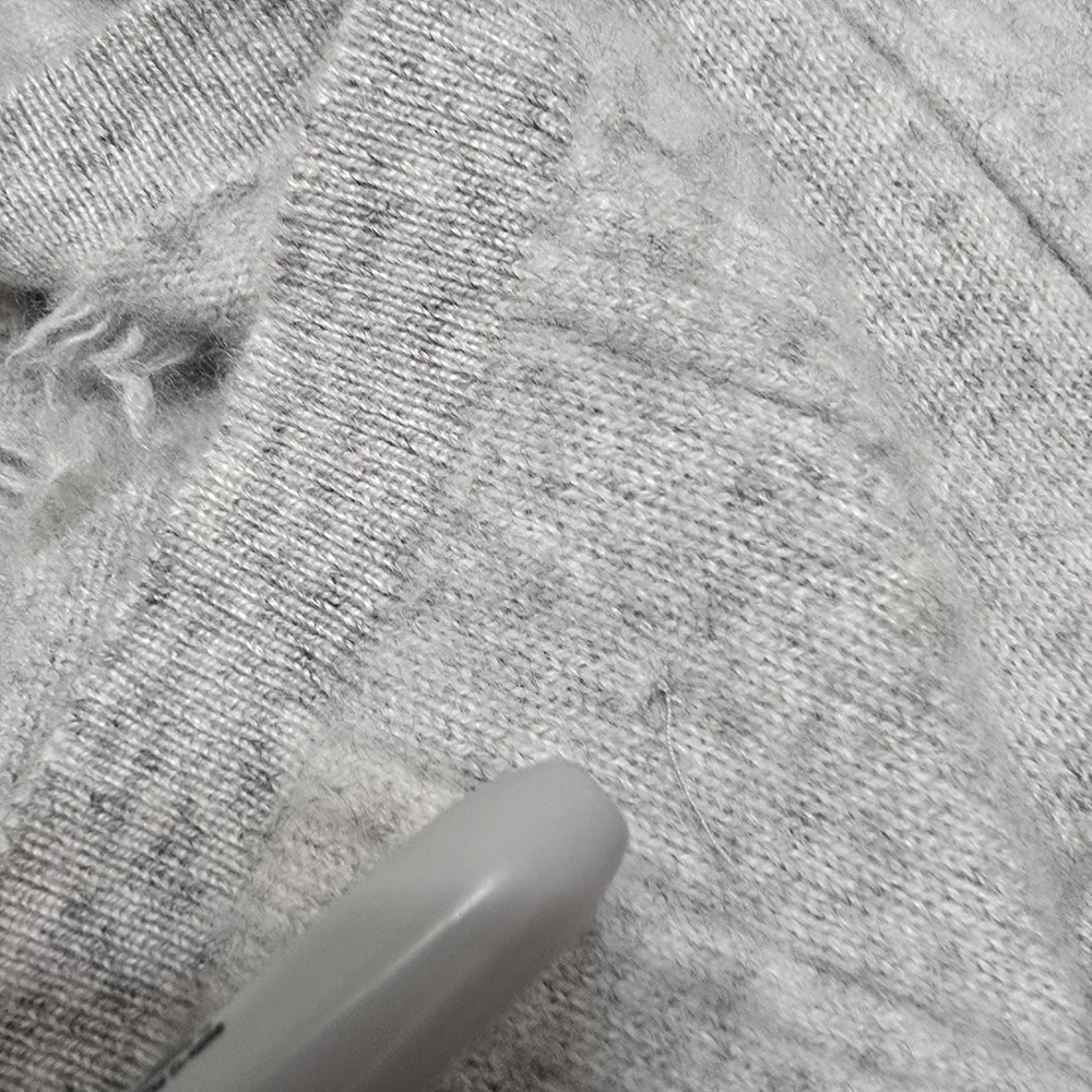 Neiman Marcus Women Cashmere L Cardigan Sweater Gray Fringe Luxury Cozy Office - Picture 12 of 16